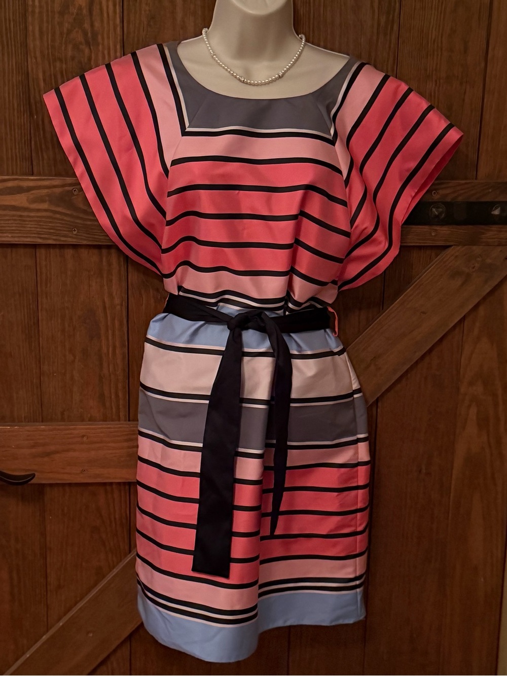 Emporio Armani Pink and Blue Striped Belted Mini Dress NWOT